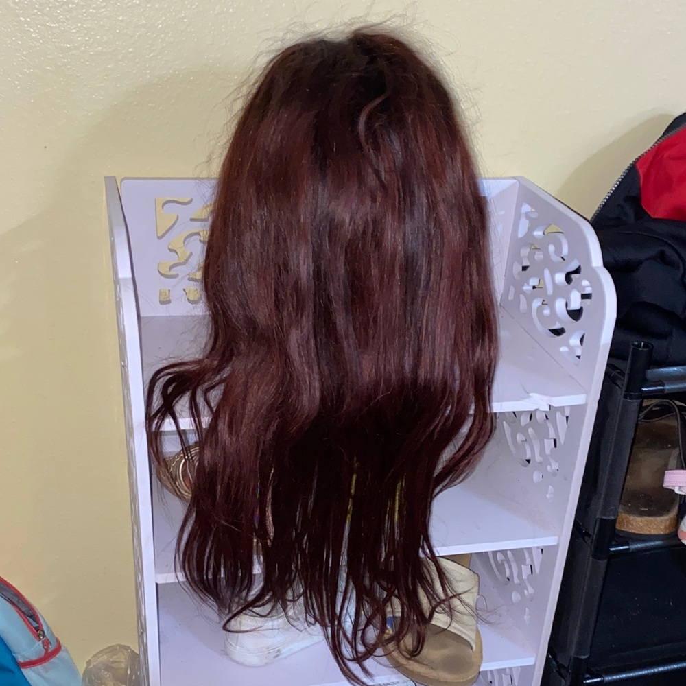 Dark red human hair Wig